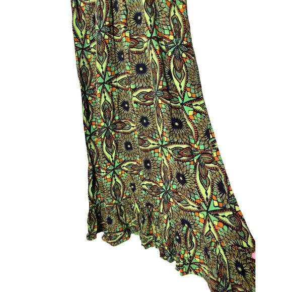 One World Crochet Neck Maxi‎ Dress Women's Medium Green Floral Print Sleeveless - Picture 4 of 9